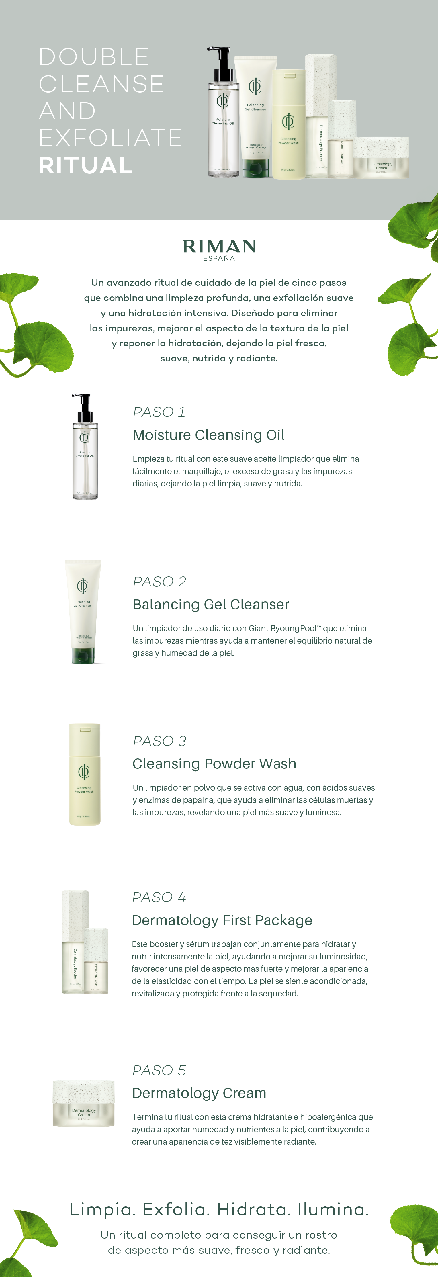 Productos de la Rutina Doble Limpieza y Exfoliación RIMAN